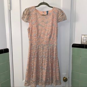 Buttons Brand Pink and Blue Lace Open Back Dress